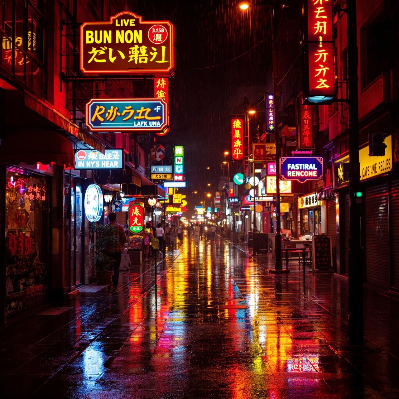 霓虹灯雨夜街头氛围感摄影